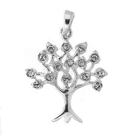 Sterling Silver Tree of Life Pendant with Cubic Zirconias - Click Image to Close